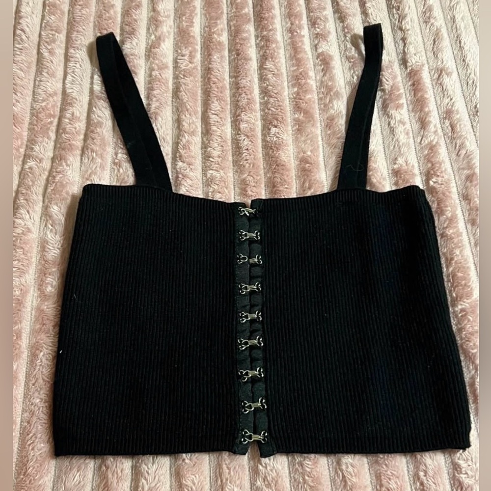 Forever 21 Black Hook-Front Ribbed Tank Top